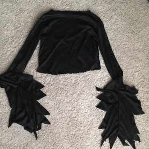 Distressed black top with long sleeves